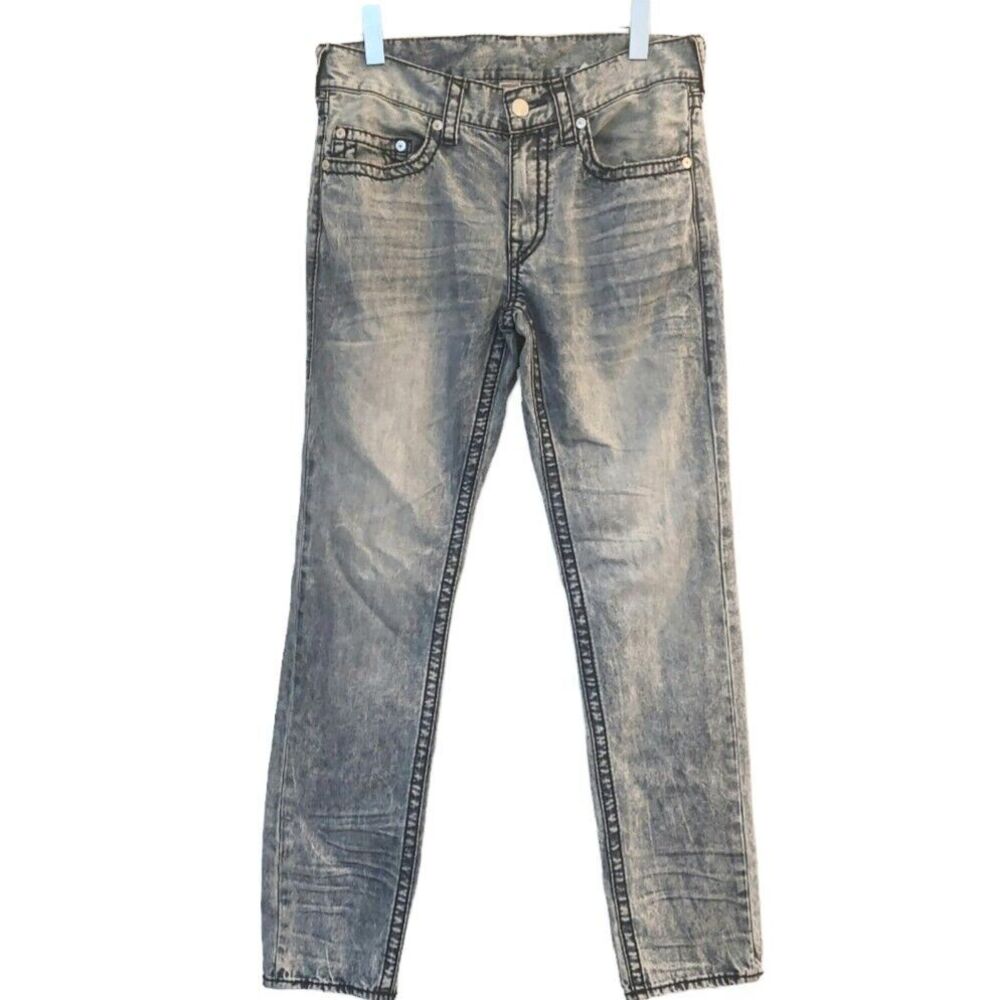 True Religion Jeans Mens Size 33 33X32 Skinny Big T Light Wash Blue Denim 101242
